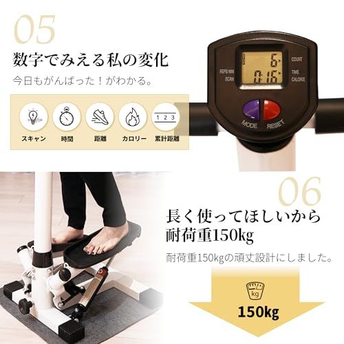 【トレーナー監修】AspRakuFit ステッパー 静音 ハンドル付き 足踏み健康器具 運動器具 健康ステッパー ウォーキングマシン 有酸素運動 筋トレ ダイエット フィットネス リハビリ 八の字 マッサージローラー付 ゴムバンドで1台6役 耐荷重150kg