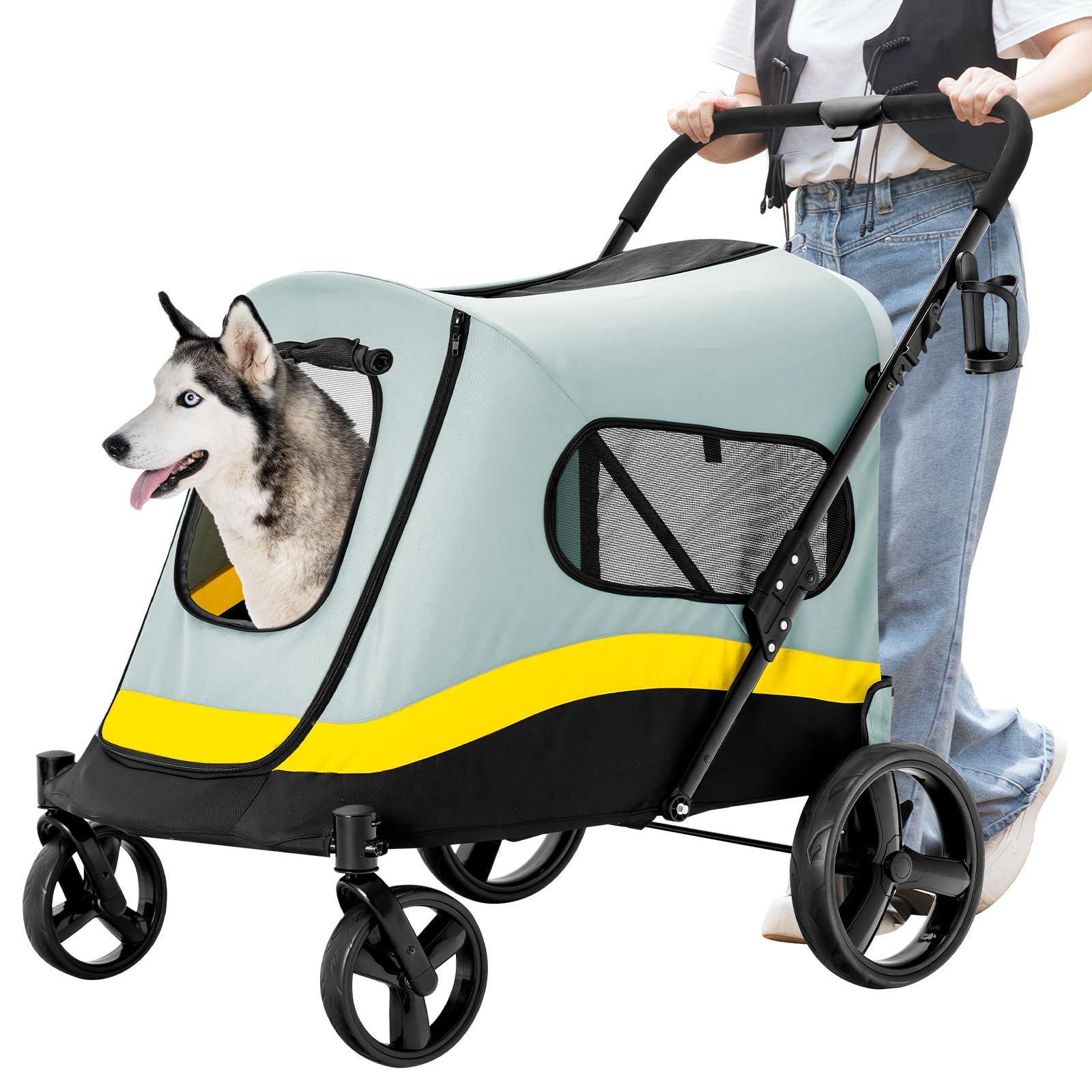 ペットカート 大型犬 中型犬 一秒折りたたみ ペットバギー 猫 犬 カート 多頭 組み立て簡単 多機能 通気性 頑丈性 乗り降りしやすい ４輪 前輪360°回転 軽量 ワンタッチブレーキ 耐荷重50KG 介護用 お出かけ 散歩 キャンプ 日本語取扱説明書付Ju