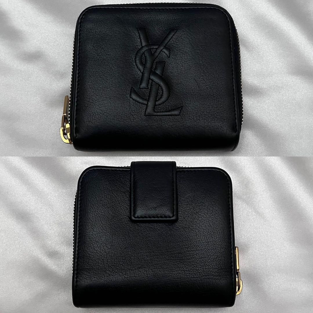 ◇美品◇イヴサンローラン　カサンドラ刺繍　二つ折り財布　ブラック　レザー　 ◇美品◇イヴサンローラン YSL刺繍 二つ折り財布 ブラック レザー