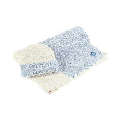 カシウエア/kashwere Center Stripe Cap and Blanket Set センターストライプ ベビーブランケット＆キャップセット (Baby blue Cream) [並行輸入品]pms d361a031