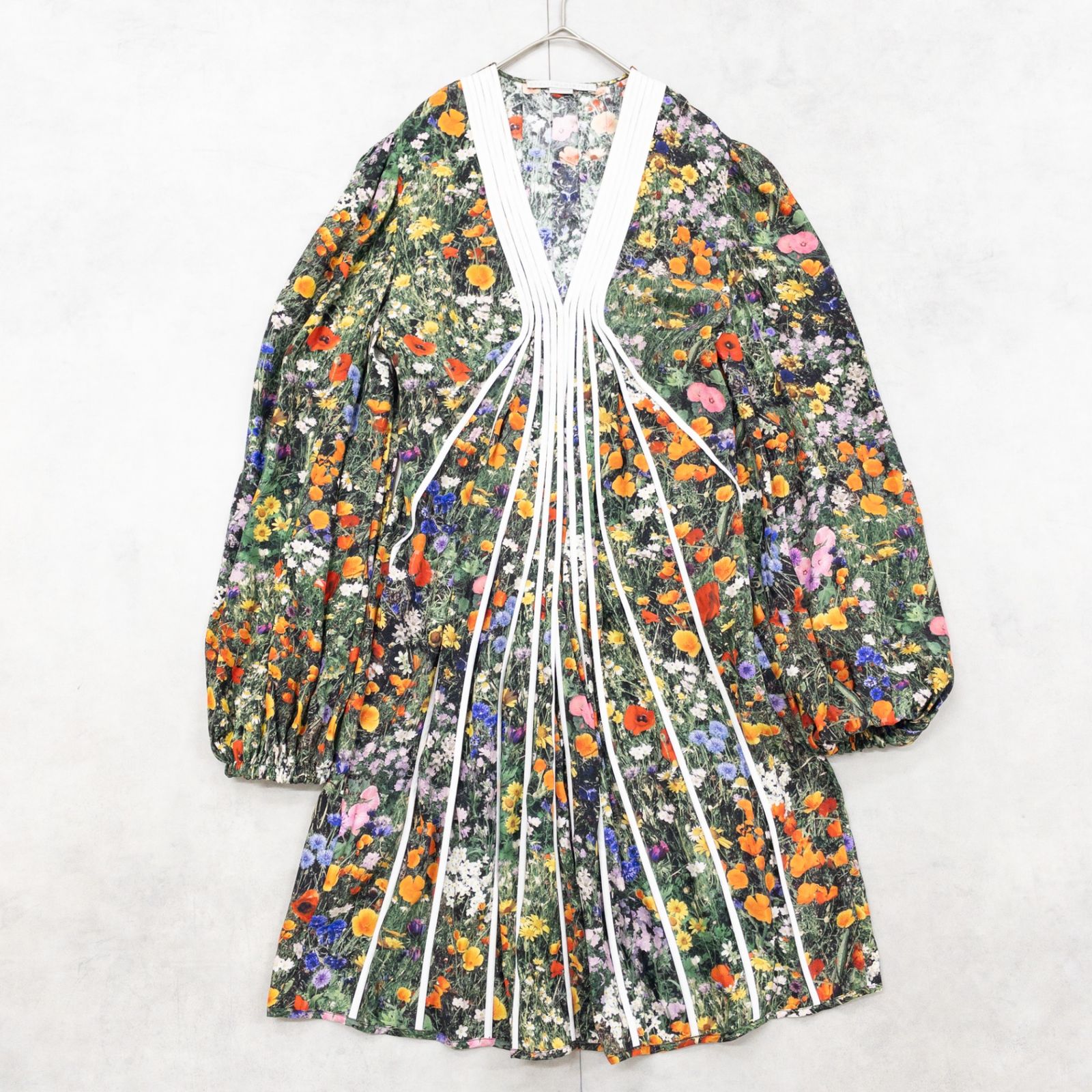 STELLA McCARTNEY ステラマッカートニー ワンピース 花柄 シルク ボリューム パフスリーブ マルチカラー ハンガリー製 レディース 38 b02288