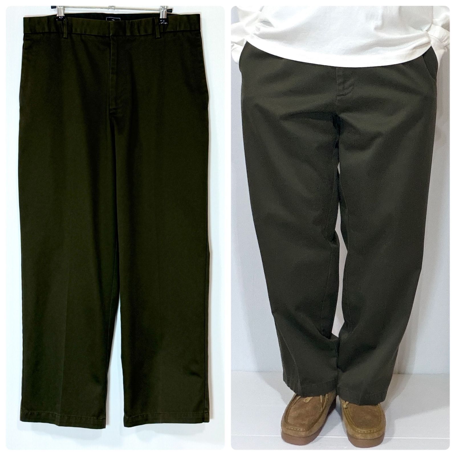 美品 良サイズ DOCKERS ドッカーズ ノータック チノパン 34x29 W34L29 カーキ オリーブグリーン クラシックフィット コットン スラックス トラウザーズ クラシックフィット ワイドストレート ゴールデンサイズ アメリカ買付p26073681