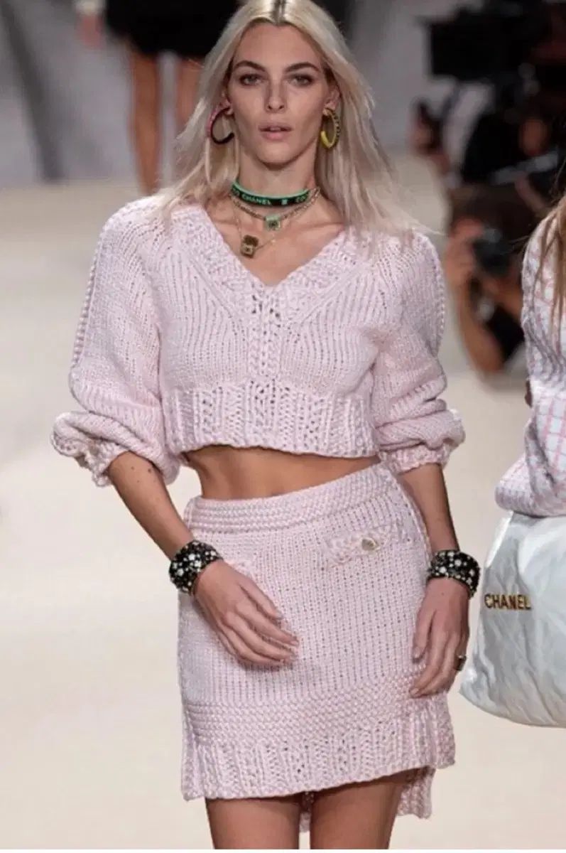 CHANEL シャネル Chunky knit クロップド ピンク ニットトップス