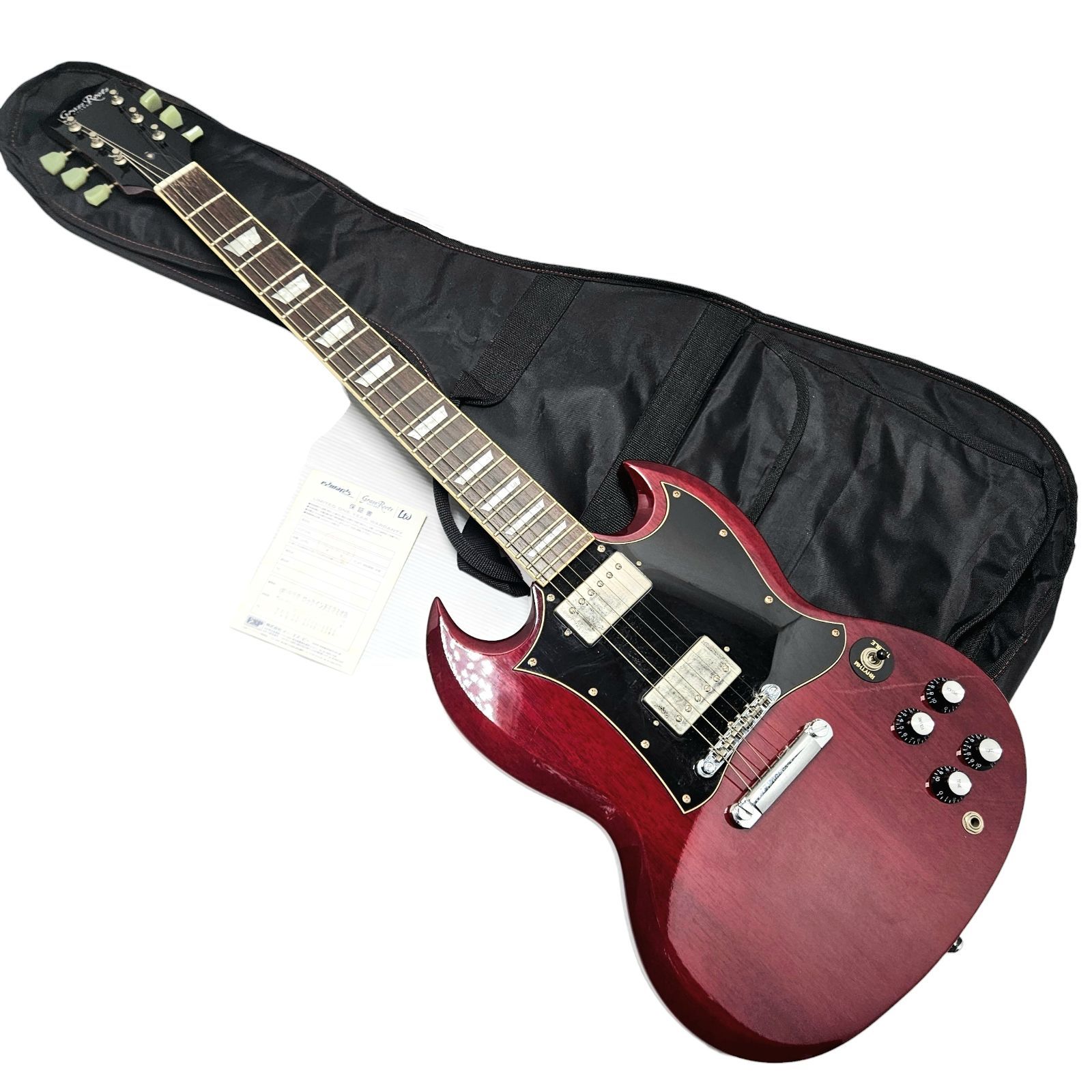 【動作品】GrassRoots SGタイプ エレキギター Made in Korea GW08015109 音出しOK ソフトケース付