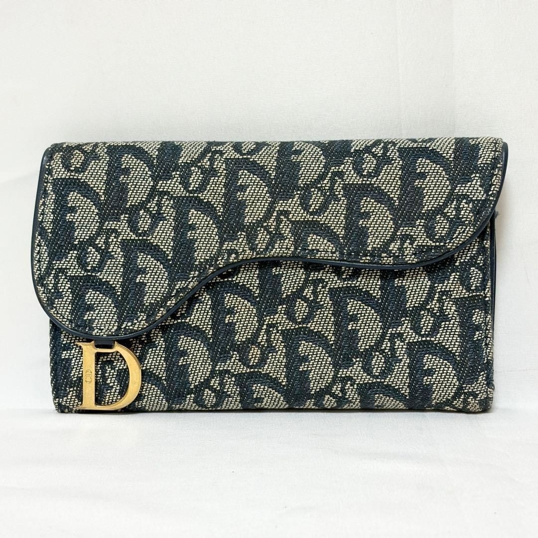 Christian Dior クリスチャン ディオール 三つ折り財布 長財布トロッター サドル キャンバス ネイビー ベージュ