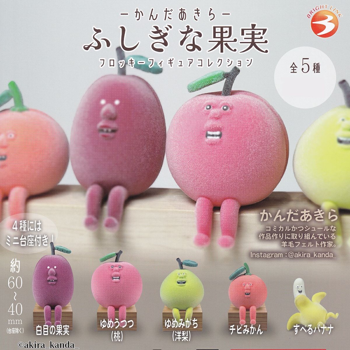 【フルコンプ】 かんだあきら ふしぎな果実 フロッキーフィギュアコレクション 【全5種セット＋ＤＰディスプレイ台紙おまけ付き】 ブライトリンク グッズ ガチャガチャ カプセルトイ 即納 在庫品 送料無料 追跡あり