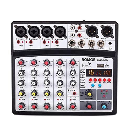 BOMGE 6チャンネルdjオーディオミキサー、MP3 USB Bluetooth、48Vファンタム電源、5V電源、99 DSPエコーエフェクトミキサー（ライブ、音楽、カラオケ、ポッドキャスト用） (黒)Ju 8,778円
