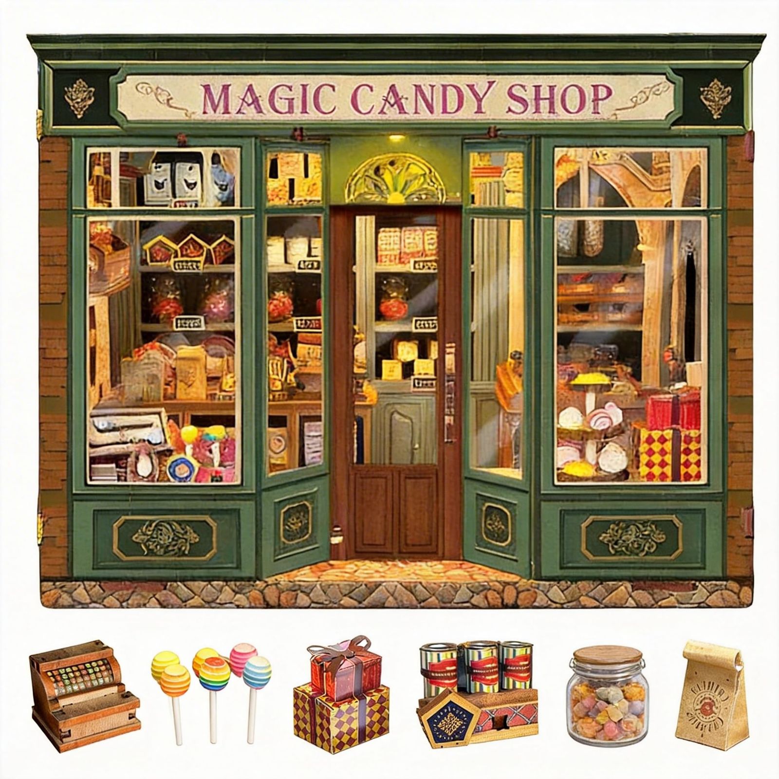 新品 Pixie Curio ブックヌック キット ドールハウス ミニチュアハウス 3D 木製立体パズル 魔法のキャンディショップ LED タッチスイッチ 180 度展開式 スイングドア 本体アクリルショーウィンドウ 防塵・無死角観察 DIY 本棚装飾ブックエ 9,417円