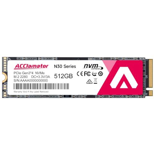 Acclamator N30 SSD 512GB NVMe M.2 2280 PCIe Gen 3.0×4 3D NAND TLC採用 SLCキャッシュ搭載 読込最大3200MB/秒 内蔵SSD ノートパソコン/デスクトップに対応 メーカー3年保証Ju