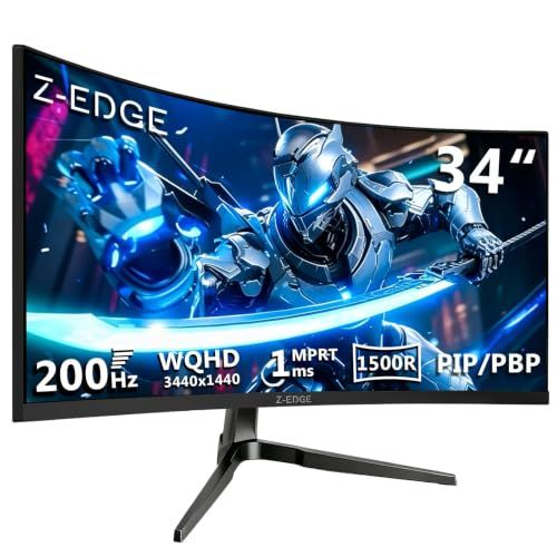 Z Z-Edge ゲーミングモニター ウルトラワイド 曲面 34型 200Hz VA WQHD(3440x1440) 1ms UG34 ブラック | HDR10 AMD FreeSync対応 非光沢 超薄型 HDMI DP 画面分割機能 フリッカーフリー Ju