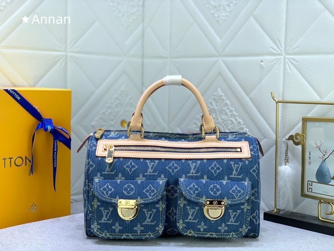 LOUIS VUITTON ルイヴィトン ハンドバッグ ネオスピーディ M95019 モノグラム デニム ブルー ベージュ