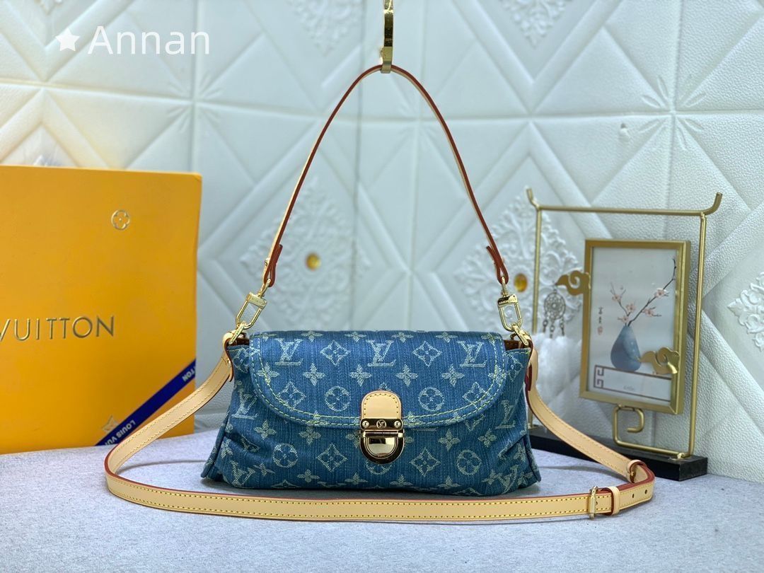 人気 Louis Vuitton ルイヴィトン ショルダーバッグ ミニバッグ ミニプリーティ モノグラムデニム ブルー ハンドバッグ