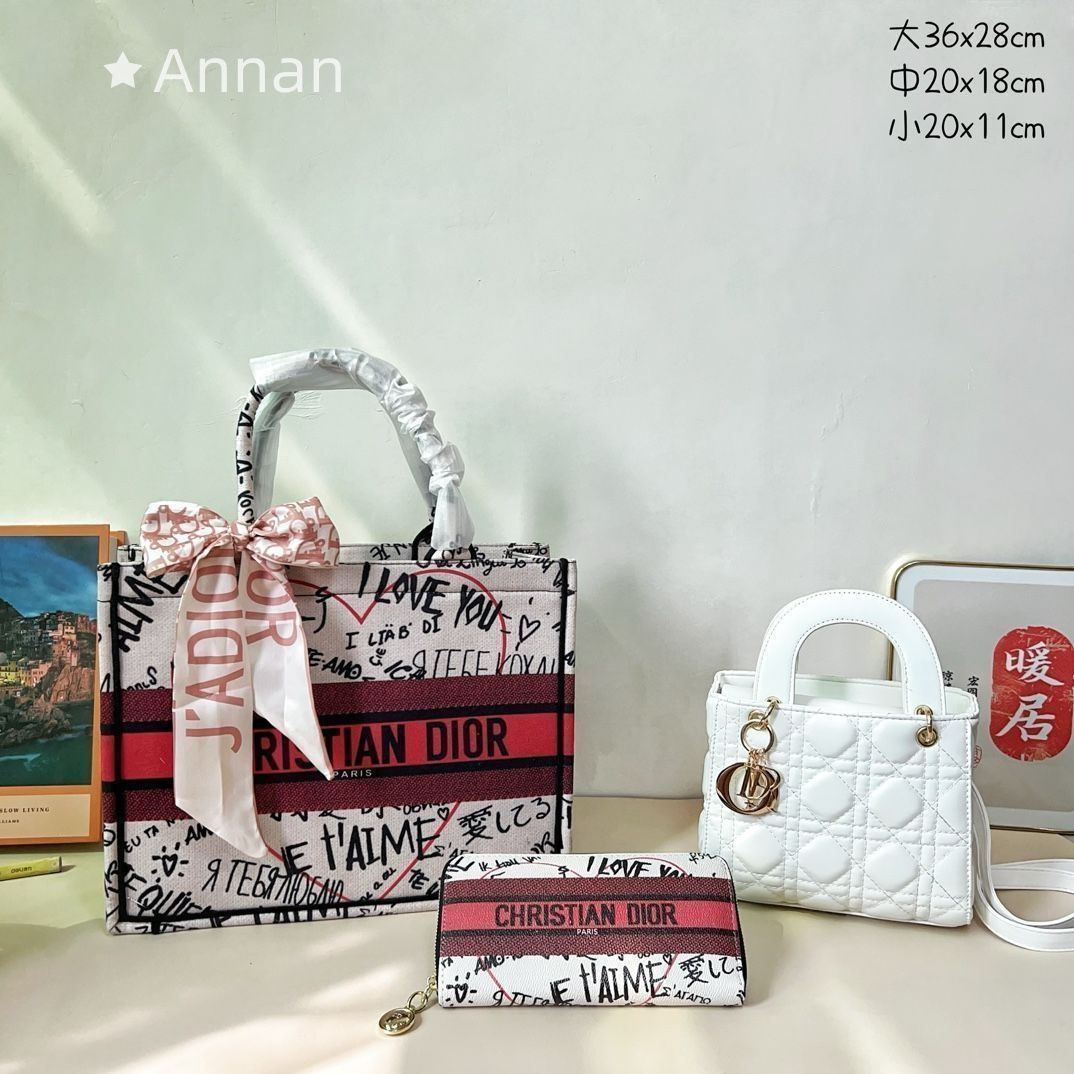 人気 Christian Dior クリスチャンディオール トートバッグ ショルダーバッグ 財布 3点セット