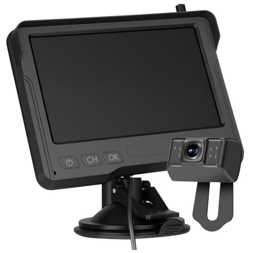 ワイヤレスバックカメラモニターセット 無線バックカメラ24v 5インチバックモニター IPS液晶 12v-24vまで対応 デジタル信号 2分割表示可能 ガイドラインON/OFF 正像・鏡像表示 TS8pms 117767c9