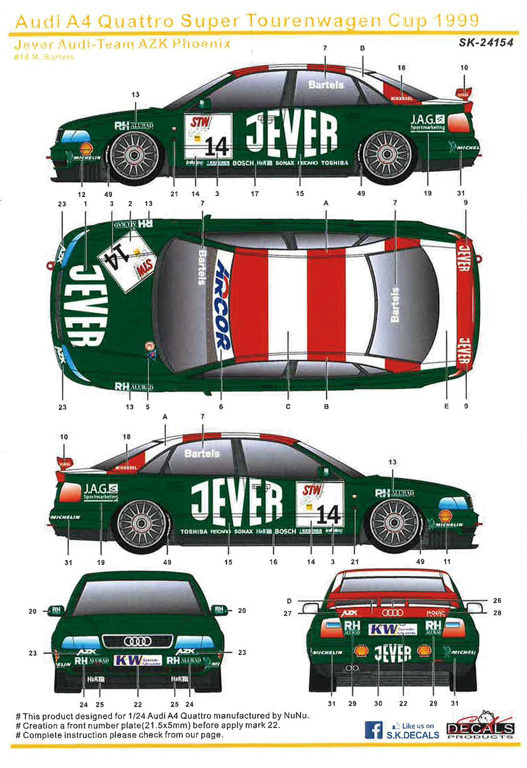 EUROTECH アウディA4 BUNさん専用① 1/24 アウディ A4 クワトロ 1996 BTCCチャンピオン 1999 ドイツ