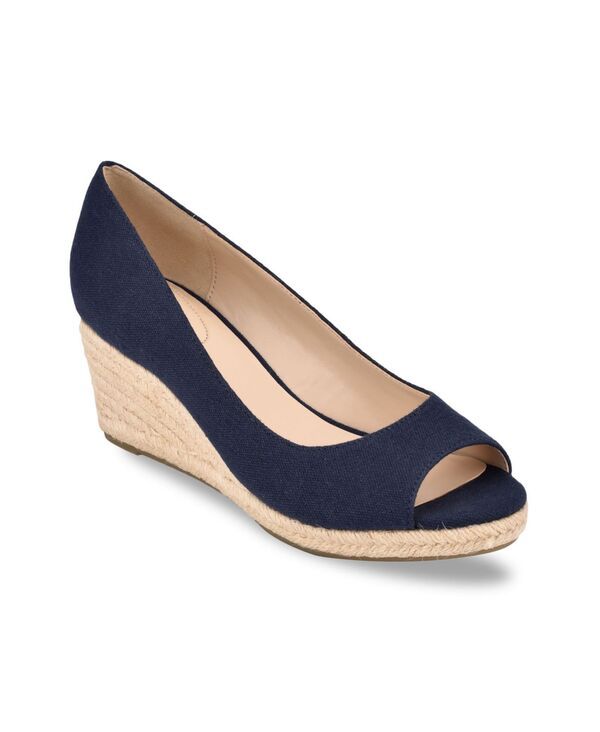 バンドリーノ レディース シューズ サンダル Bandolino Womens Nuri Peep Toe Espadrille Wedge Pumps Navy Canvas ネイビー
