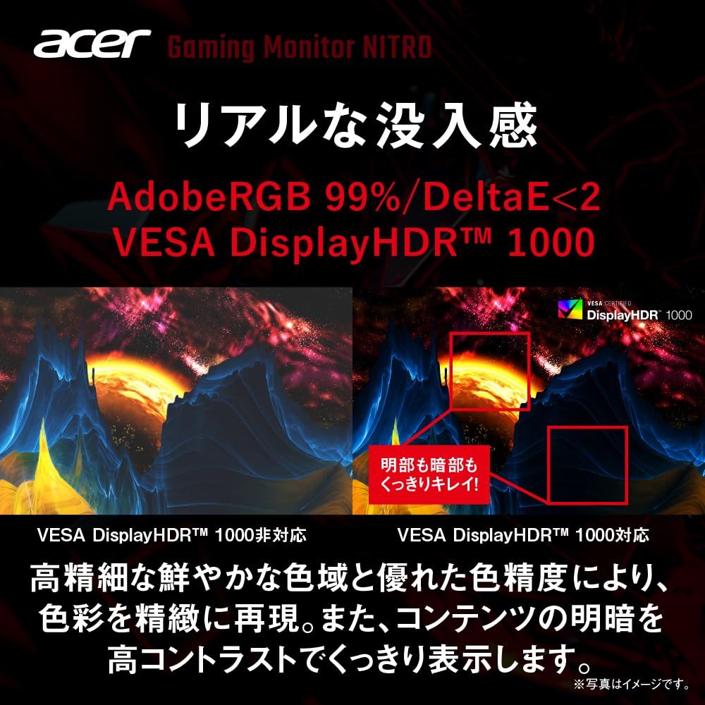 Acer ゲーミングモニター Nitro 27インチ MiniLED WQHD VA 非光沢 170Hz 2ms DeltaE<2 HDMI2.0 DisplayPort1.2 高さ調整 ピボット機能 HDR1000 ヘッドホン端子 PC PS5 Xbox X
