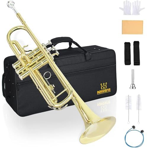 トランペット B♭調 管楽器 吹奏楽 Trumpet 初心者入門セット 真鍮製 めっき加工★m c1dc1106