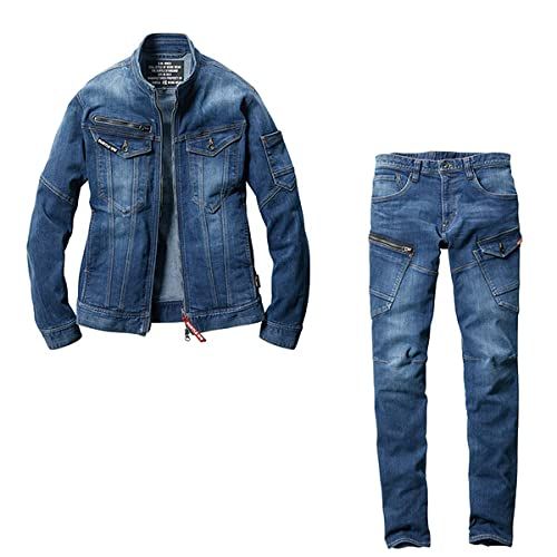 作業服 BURTLE バートル ジャケット 5001 カーゴパンツ 5002 上下セット (ユニセックス) コーデュラデニム 秋冬 (インディゴ, 3L)