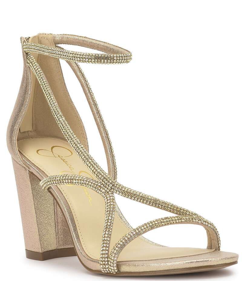 ジェシカシンプソン レディース シューズ サンダル Jessica Simpson Shiny Rhinestone Strappy Dress Sandals Gold ゴールド