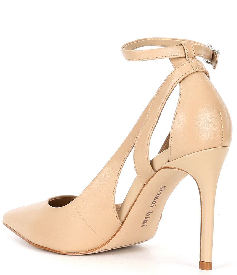 ジャンビニ レディース シューズ ヒール カットアウト アンクル レザー Gianni Bini Teagan Leather CutOut Ankle Strap Dress Pumps Spani