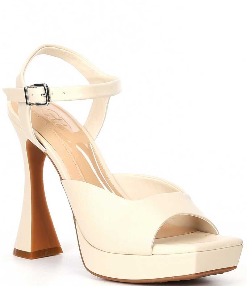 ジービー レディース シューズ サンダル プラットフォーム レザー GB SuperModel Leather Square Toe Platform Sandals Off WhiteNatural