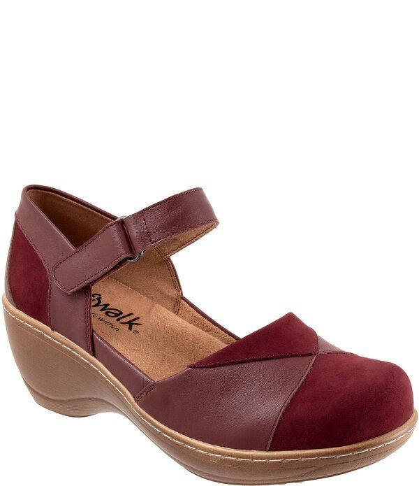 ソフトウォーク レディース シューズ サンダル スエード レザー SoftWalk Miri Leather and Nubuck Suede Mary Jane Clog Pumps Cherry
