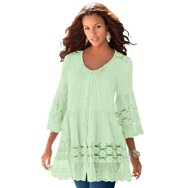 ロアマンズ レディース トップス Tシャツ プラスサイズ ブラウス レース Roamans Womens Plusize Lace Illusion Blouse Green Mint グリーン