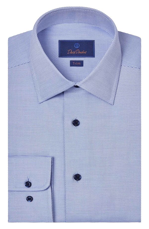 デイビッドドナヒュー メンズ トップス シャツ コットン Davidonahue Trim Fit Cotton Microdobby Dresshirt Blue ブルー