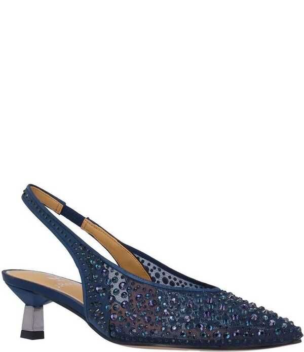 ジェイレニー レディース シューズ ヒール メッシュ J Renee Tressa Rhinestone Mesh Slingbackitten Heel Dress Pumps Navy ネイビー