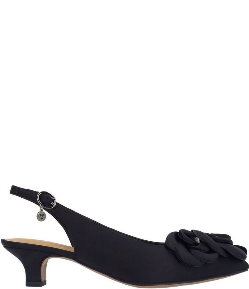 ジェイレニー レディース シューズ ヒール サテン J Renee Jozey Satin Flower Ornament Kitten Heel Sling Pumps Black ブラック