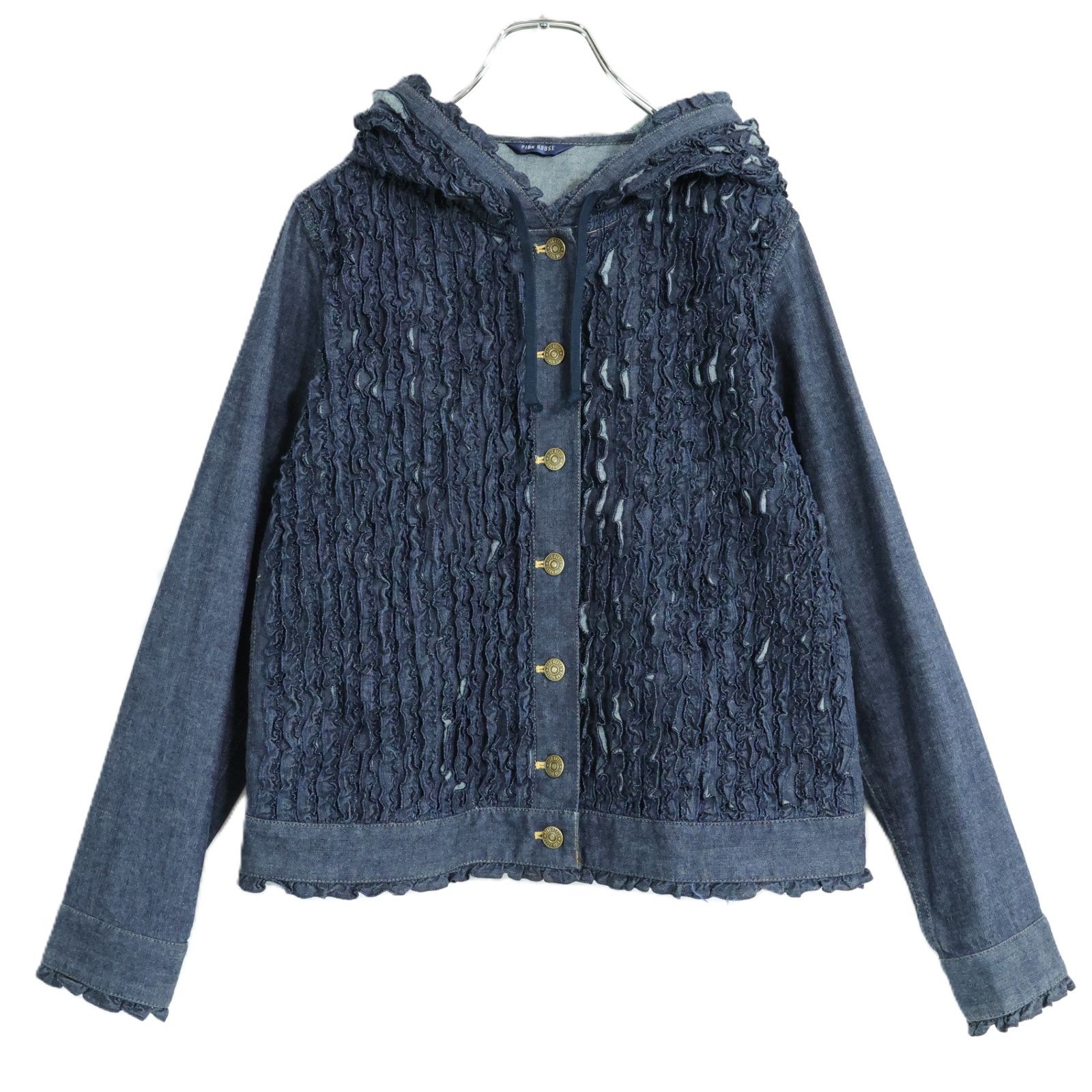 美品】ピンクハウス☆フリル使い♪フード付きデニムジャケット 大きい