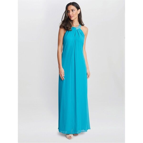 ジーナバッコーニ レディース トップス ワンピース マキシワンピース マキシ ホルター Gina Bacconi Pamela Halter Neck Maxi Dress AQUA アクア