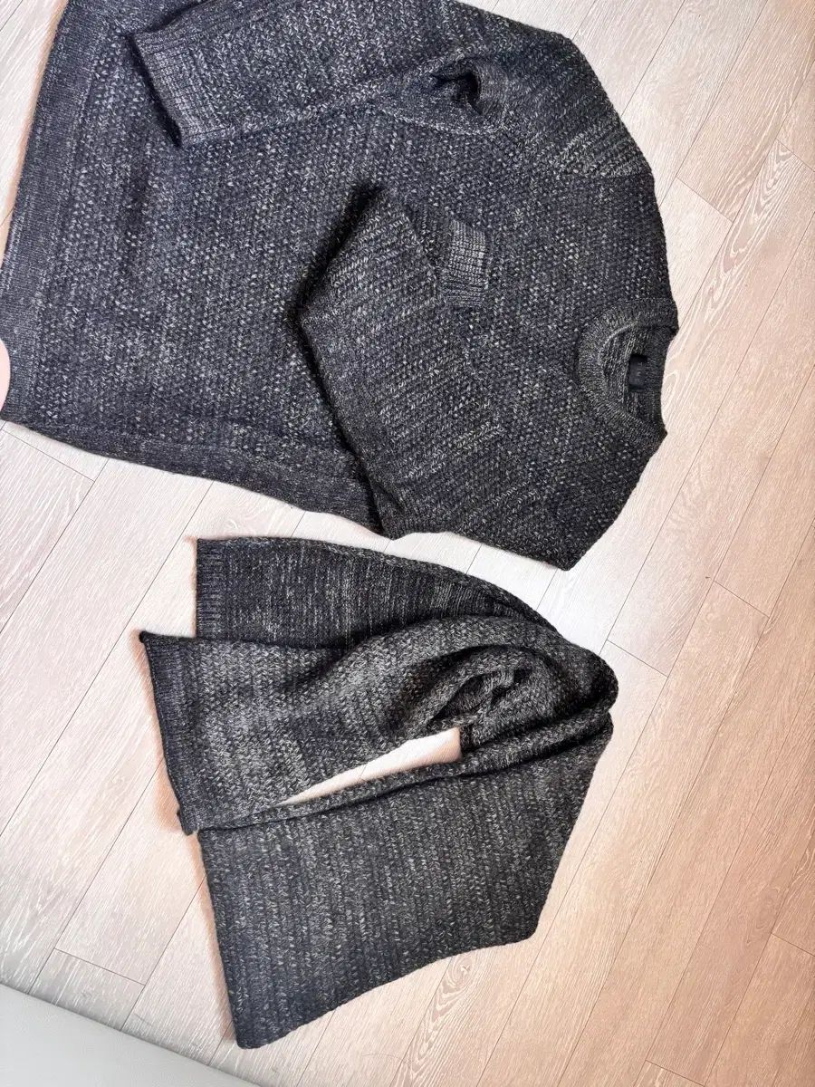 TIME HOMME ニットセーター アンド マフラー セット チャコール 6,889円
