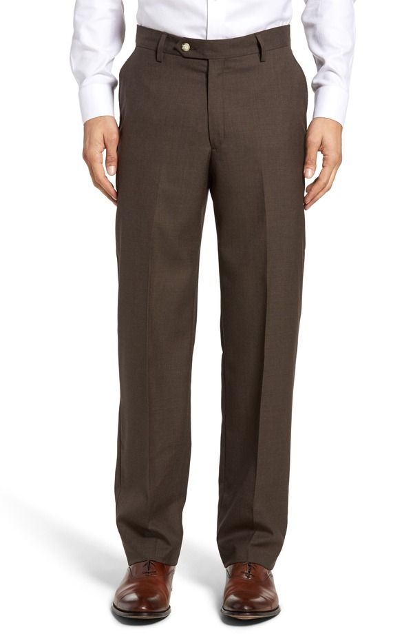 ベール メンズ ボトムス カジュアルパンツ Berle Lightweight Plain Weave Flat Front Classic Fitrousers Brown ブラウン