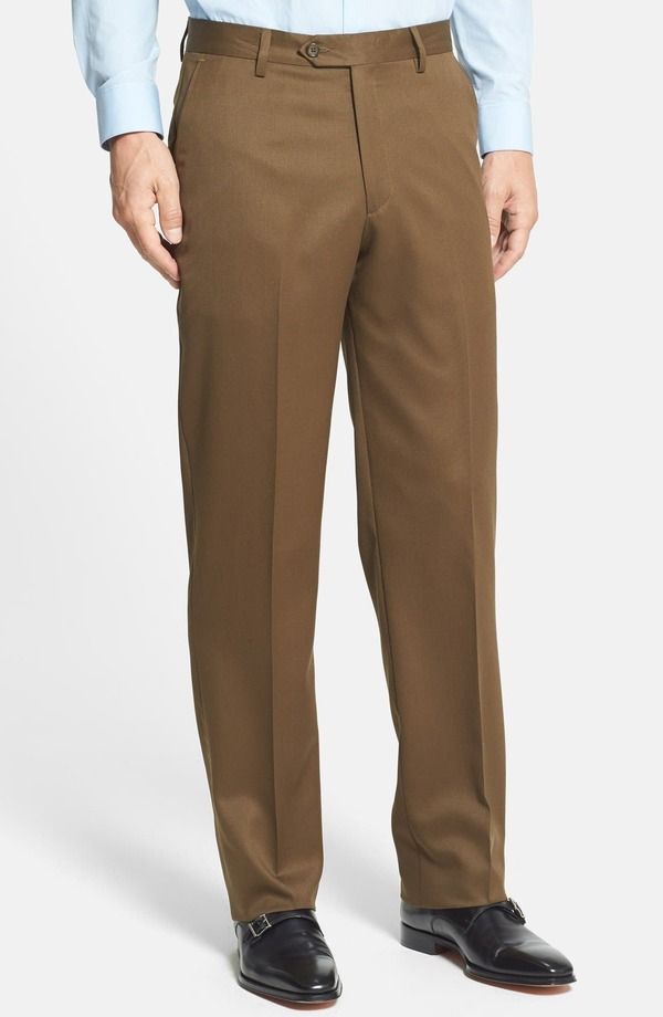 ベール メンズ ボトムス カジュアルパンツ ウール Berle Flat Front Classic Fit Wool Gabardine Dress Pants Tobacco