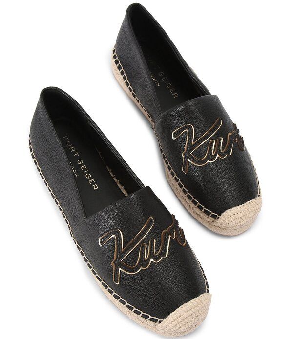 カートジェイガーロンドン レディース シューズ パンプス レザー ロゴ Kurt Geiger London Kurt Leather Logo Slip On Espadrille Flats Bl
