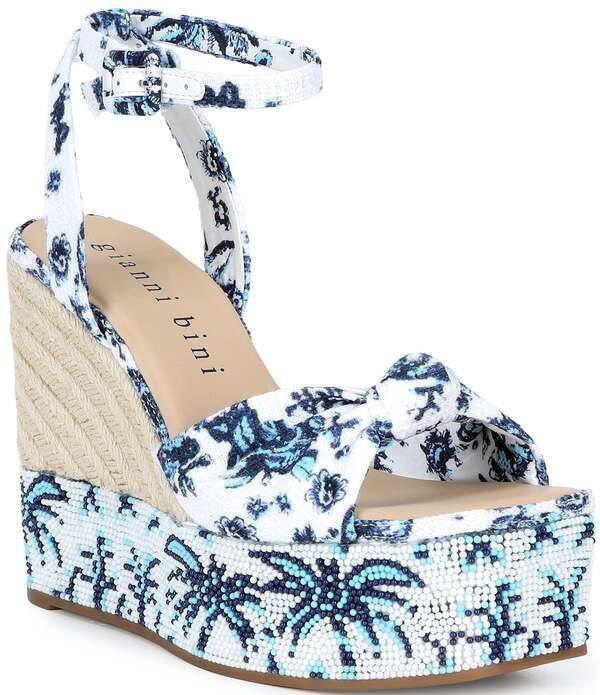 ジャンビニ レディース シューズ スリッポン・ローファー プラットフォーム プリント サンダル Gianni Bini Shanessa Two Palm Print Knot Jute Platfo