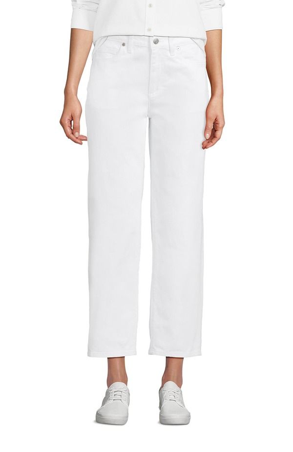 ランズエンド レディース ボトムス デニムパンツ ジーンズ Lands End Soft Denimid Rise Relaxed Straight Crop Jeans White ホワイト