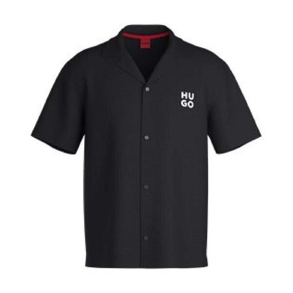 フューゴ メンズ トップス シャツ Hugo Chaffle Waffle Beach Shirt Black ブラック