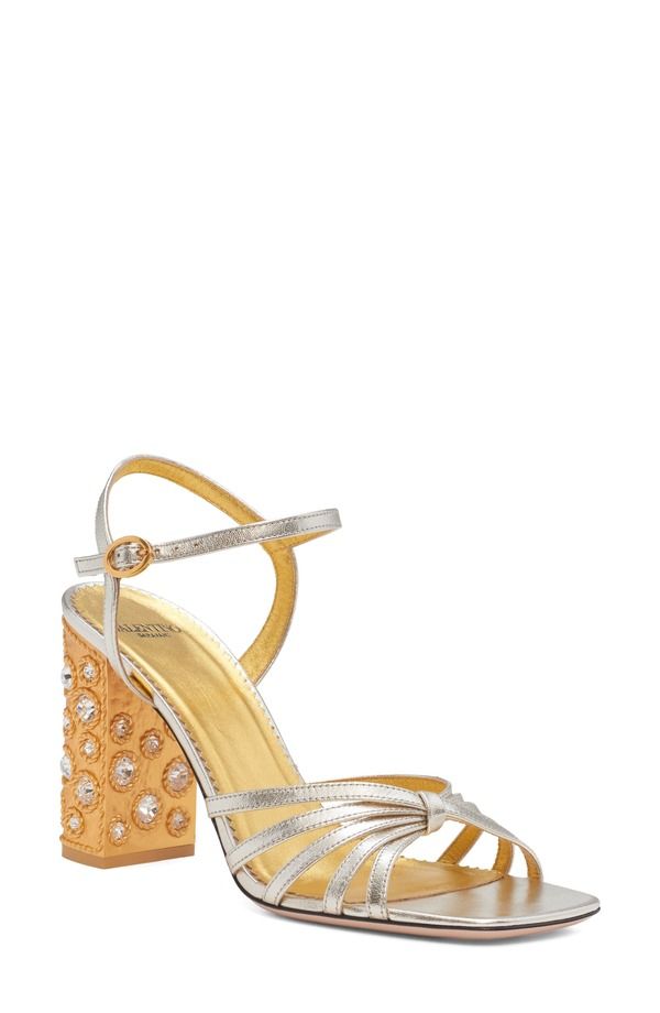 ヴァレンティノ レディース シューズ サンダル ヒール Valentino Garavani Preshoes Embellished Block Heel Sandal Platinum