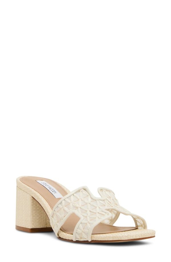 スティーブ マデン レディース シューズ ヒール サンダル Steve Madden Hydie Block Heel Sandal Bone Raffia