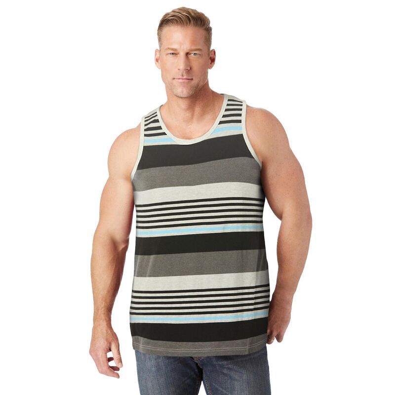 キングサイズ レディース トップス Tシャツ トール KingSize Mens Big Tall ShrinkLess Lightweight LongerLength Tank Grey Stri