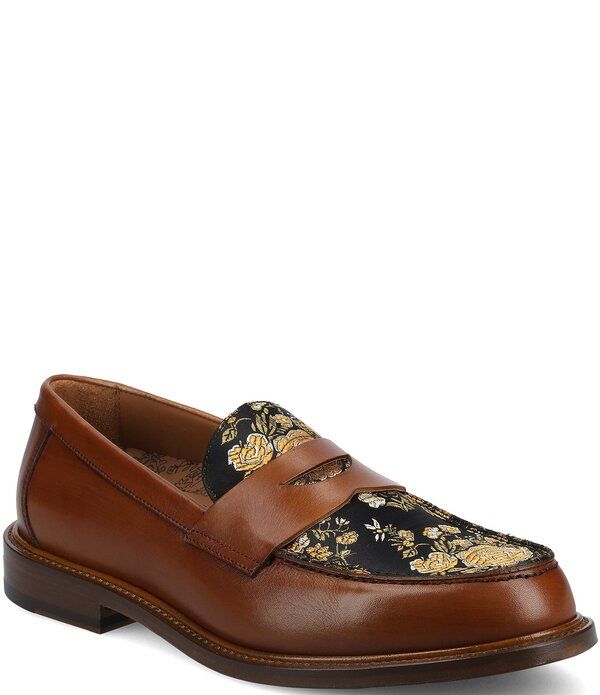 タフト メンズ シューズ スリッポン・ローファー フラワー柄 レザー フラワー Taft Mens Jack Floral Jacquard and Leather Penny Loafers Ede
