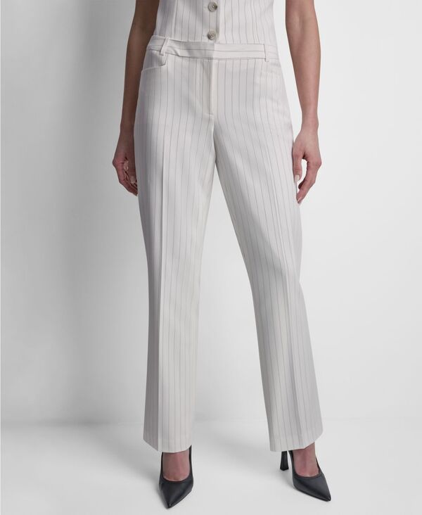 ダナ キャラン ニューヨーク レディース ボトムス カジュアルパンツ プチ DKNY Womens Pinstripe Fla red Fit Pants Regular Petite IvoryBl