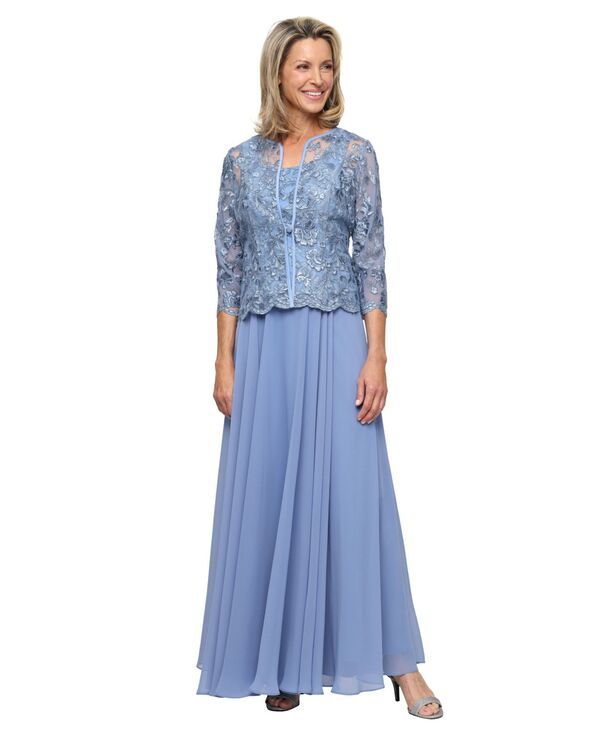 アレックスイブニングス レディース アウター ジャケット・ブルゾン Alex Evenings Womenscoop Neck Ball Gown Jacket 2Piece Set Dusty Bl 52,680円