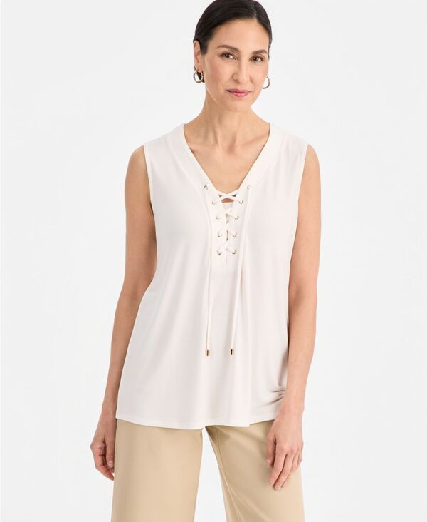 ジェイエムコレクション レディース トップス シャツ ノースリーブ レース JM Collection Womensolid LaceUp Sleeveless Top Sugar Swizzle