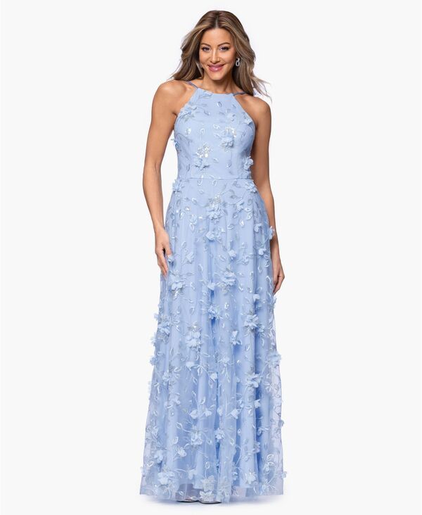 エスケープ レディース トップス ワンピースパンコール ホルター XSCAPE Womens 3D Sequin Halter Neck Gown Light Blue ブルー