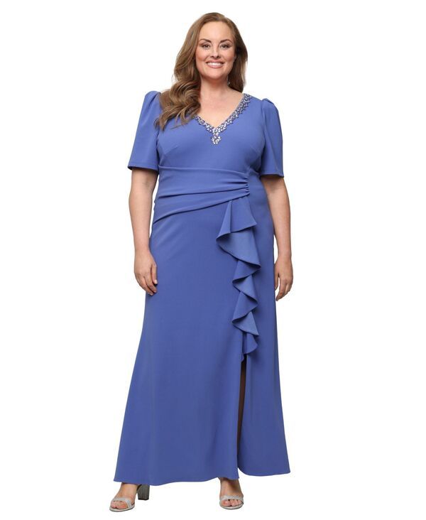 アレックスイブニングス レディース トップス ワンピース Vネック Alex Evenings Womens Embellished VNeck Ball Gown Cornflower