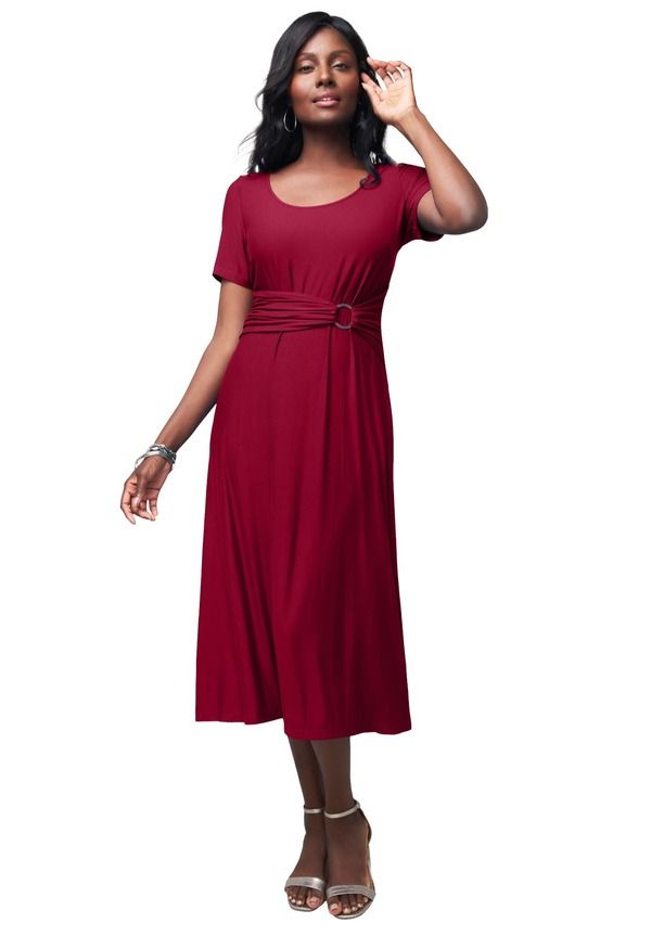 ジェシカロンドン レディース トップス ワンピース プラスサイズ ミディ Jessica London Buckle Midi Dress Plus Regular RICH BURGUNDY バーガ